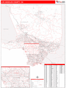 Los Angeles County, CA Digital Map Red Line Style